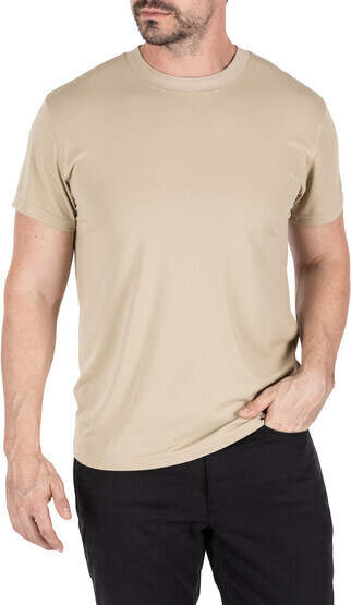 5.11 Tactical Performance Utili-T Short Sleeve Shirt in Tan with Polyester jersey material